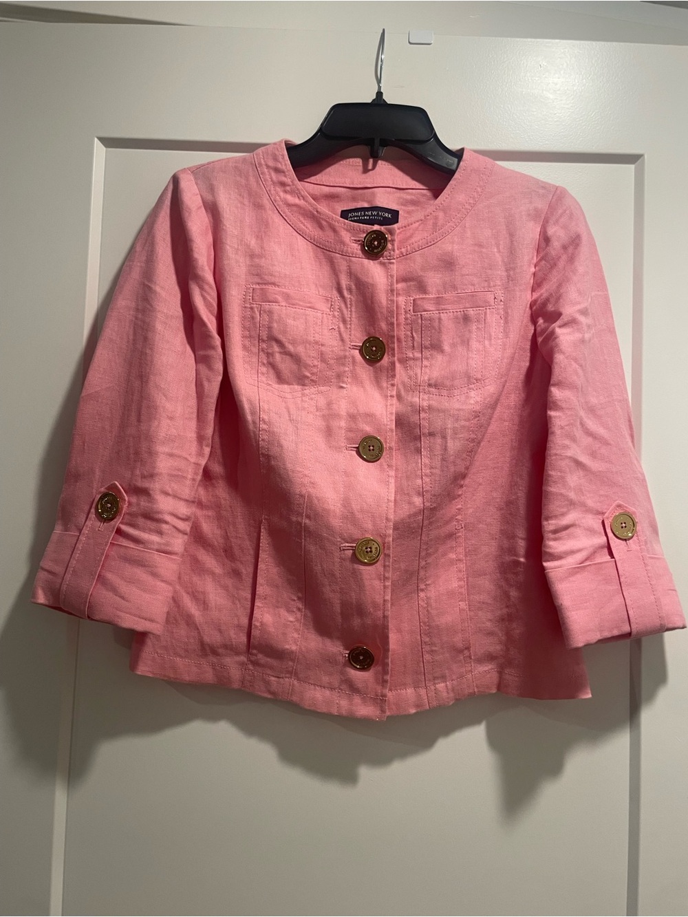 Jones New York Pink Linen-Blend Cropped Button Jacket